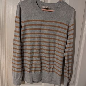 NET Loft Crewneck Lightweight Sweater, Gray And Gold Stripes, Size Medium